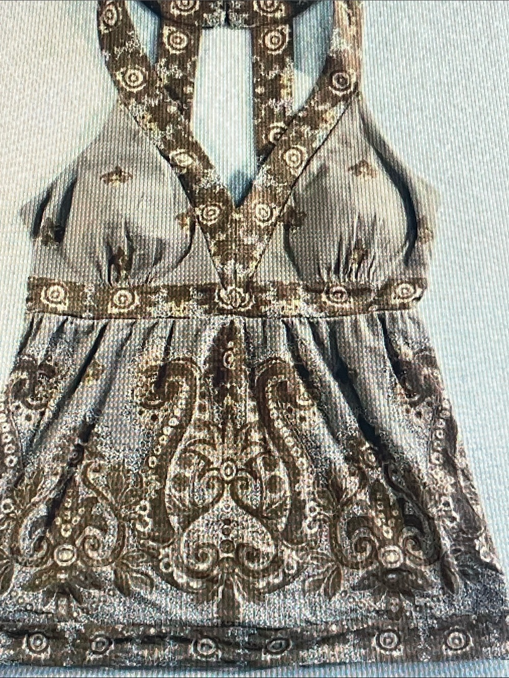 INC International Concepts Taupe and Brown Paisley Halter Top